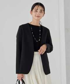 a.v.v / アー・ヴェ・ヴェ ノーカラージャケット | 【洗える/ストレッチ/セットアップ対応】ダブルクロスVネックノーカラージャケット