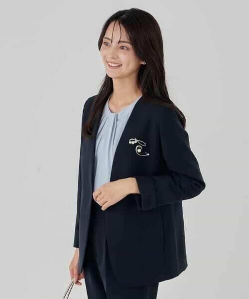 a.v.v / アー・ヴェ・ヴェ ノーカラージャケット | 【洗える/ストレッチ/セットアップ対応】ダブルクロスVネックノーカラージャケット | 詳細1