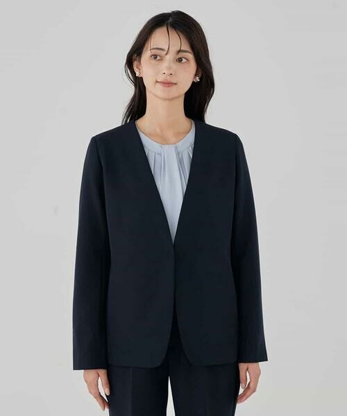 a.v.v / アー・ヴェ・ヴェ ノーカラージャケット | 【洗える/ストレッチ/セットアップ対応】ダブルクロスVネックノーカラージャケット | 詳細17