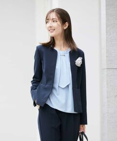 a.v.v / アー・ヴェ・ヴェ ノーカラージャケット | 【洗える/ストレッチ/セットアップ対応】ダブルクロスキーネックジャケット