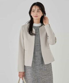 a.v.v / アー・ヴェ・ヴェ ノーカラージャケット | 【洗える/ストレッチ/セットアップ対応】ダブルクロスキーネックジャケット