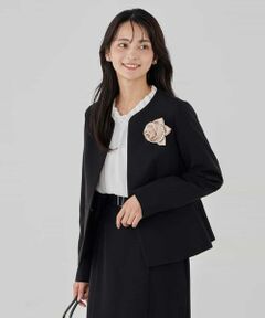 a.v.v / アー・ヴェ・ヴェ ノーカラージャケット | 【洗える/ストレッチ/セットアップ対応】ダブルクロスキーネックジャケット