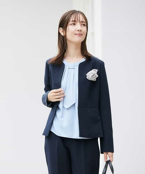 a.v.v / アー・ヴェ・ヴェ ノーカラージャケット | 【洗える/ストレッチ/セットアップ対応】ダブルクロスキーネックジャケット | 詳細1