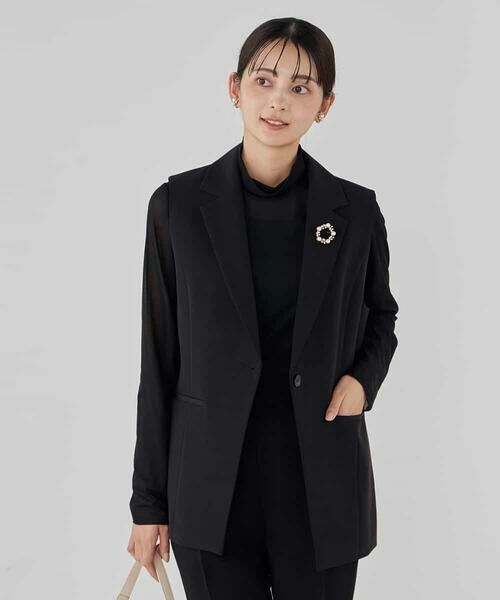 a.v.v / アー・ヴェ・ヴェ テーラードジャケット | 【洗える/ストレッチ/セットアップ対応】ダブルクロステーラードジレ(ブラック)