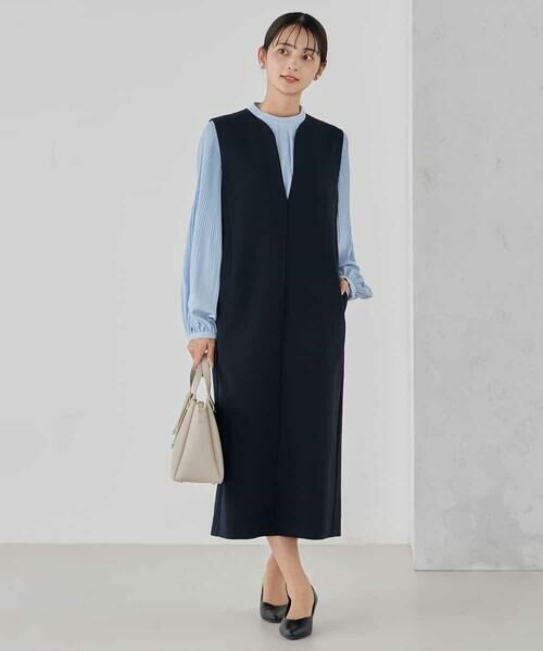 a.v.v / アー・ヴェ・ヴェ ロング・マキシ丈ワンピース | 【洗える/ストレッチ】ダブルクロスジャンパードレス(ネイビー)
