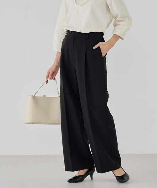 a.v.v / アー・ヴェ・ヴェ その他パンツ | 【洗える/ストレッチ/セットアップ対応】ダブルクロスワイドパンツ(ブラック)