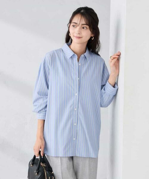 a.v.v / アー・ヴェ・ヴェ シャツ・ブラウス | 【防シワ】ベーシックシャツ（ライトブルー（ストライプ））