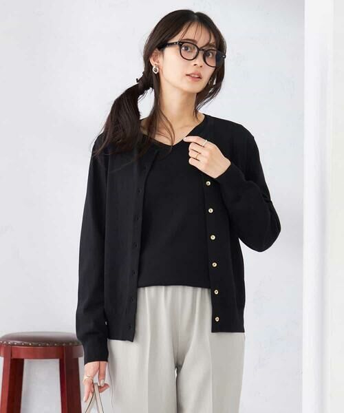 a.v.v / アー・ヴェ・ヴェ カーディガン・ボレロ | 【洗える/UVカット】クルーネックカーディガン（ブラック）