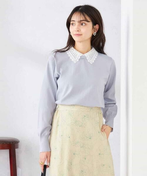 a.v.v / アー・ヴェ・ヴェ ニット・セーター | 【2WAY】レース衿付ニットプルオーバー（ライトグレー）