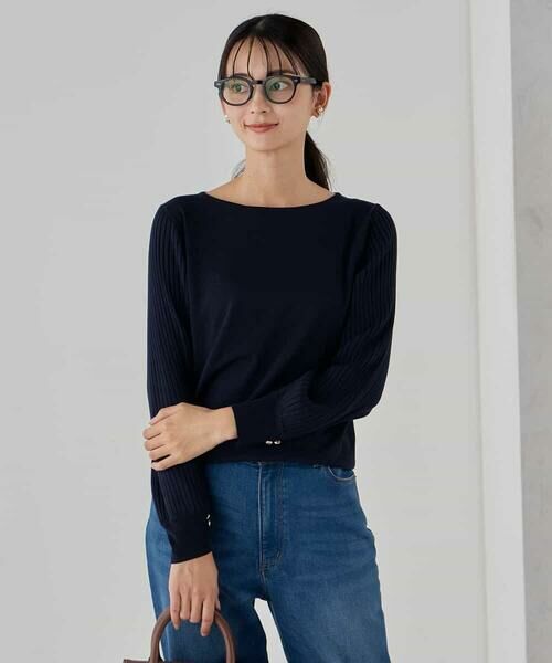 a.v.v / アー・ヴェ・ヴェ ニット・セーター | プリーツスリーブニット（ネイビー）