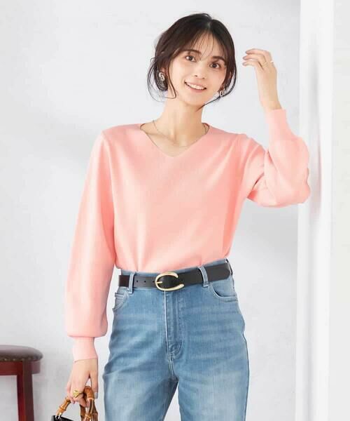 a.v.v / アー・ヴェ・ヴェ ニット・セーター | 【WEB限定/洗える/UVカット】Vネックパフスリーブニット（ピンク）