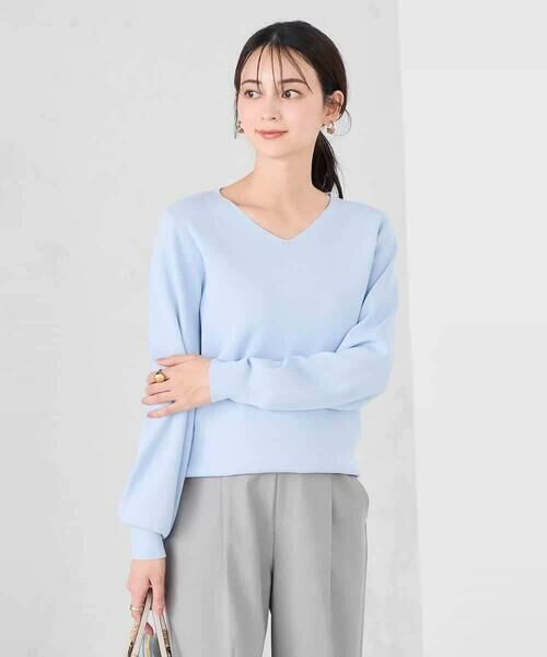 a.v.v / アー・ヴェ・ヴェ ニット・セーター | 【WEB限定/洗える/UVカット】Vネックパフスリーブニット（ライトブルー）