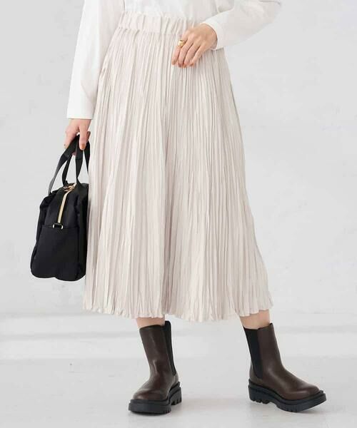 a.v.v / アー・ヴェ・ヴェ ロング・マキシ丈スカート | 【洗える】フェイクスエードランダムプリーツスカート(アイボリー)