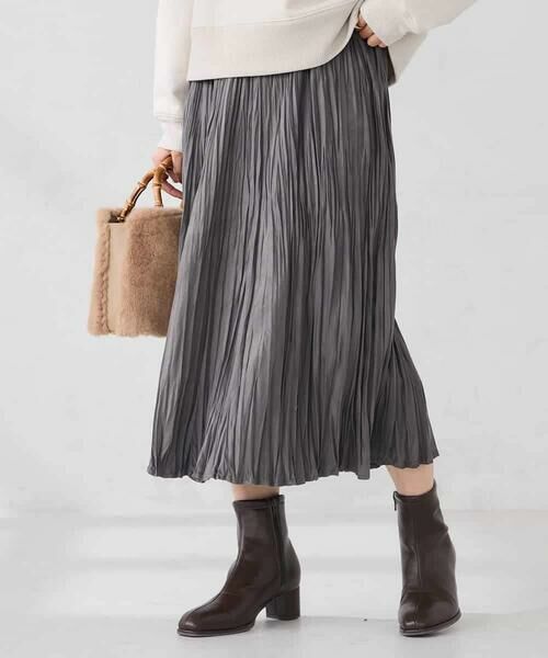 a.v.v / アー・ヴェ・ヴェ ロング・マキシ丈スカート | 【洗える】フェイクスエードランダムプリーツスカート(ダークグレー)