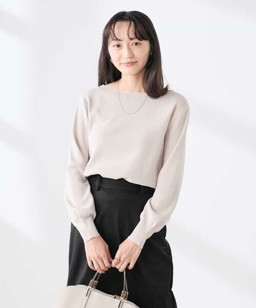 a.v.v / アー・ヴェ・ヴェ ニット・セーター | 【低身長サイズ】【WEB限定/洗える/UVカット】ボートネックパフスリーブニット（グレージュ）