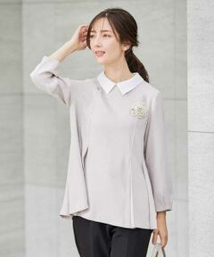 a.v.v / アー・ヴェ・ヴェ シャツ・ブラウス | 2WAYサテン襟付きペプラムブラウス【洗える/速乾/毛玉になりにくい/イージーケア】