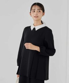 a.v.v / アー・ヴェ・ヴェ シャツ・ブラウス | 2WAYサテン襟付きペプラムブラウス【洗える/速乾/毛玉になりにくい/イージーケア】