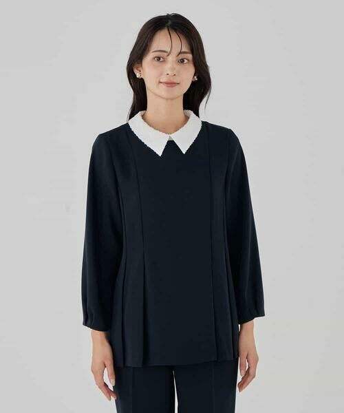 a.v.v / アー・ヴェ・ヴェ シャツ・ブラウス | 2WAYサテン襟付きペプラムブラウス【洗える/速乾/毛玉になりにくい/イージーケア】 | 詳細1