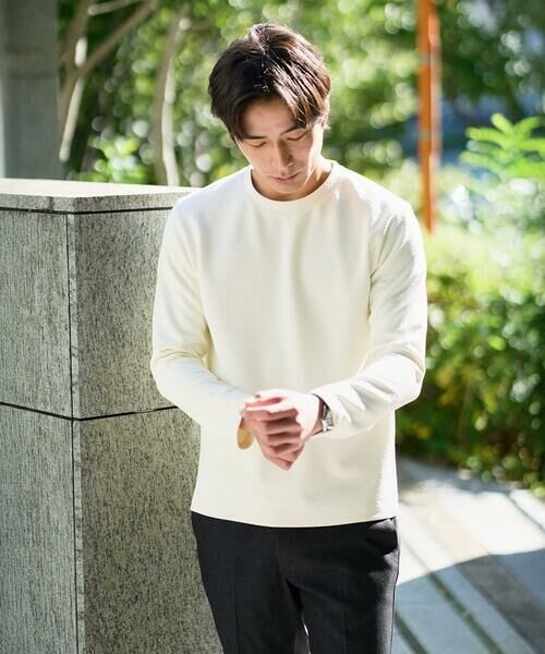 a.v.v / アー・ヴェ・ヴェ カットソー | 【イージーケア/毛玉になりにくい】バスケットジャカードクルーネックスマートTシャツ【洗濯機で洗える】<ON/OFF SERIES> | 詳細25