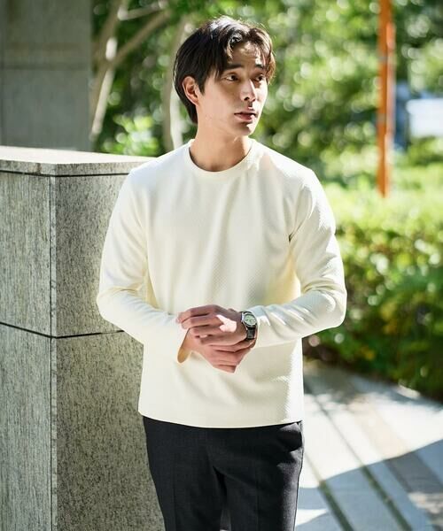 a.v.v / アー・ヴェ・ヴェ カットソー | 【イージーケア/毛玉になりにくい】バスケットジャカードクルーネックスマートTシャツ【洗濯機で洗える】<ON/OFF SERIES> | 詳細26