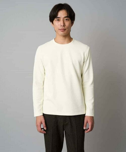 a.v.v / アー・ヴェ・ヴェ カットソー | 【イージーケア/毛玉になりにくい】バスケットジャカードクルーネックスマートTシャツ【洗濯機で洗える】<ON/OFF SERIES> | 詳細8