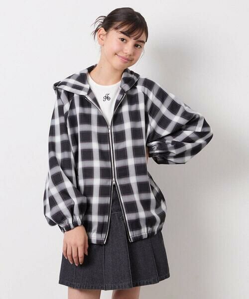 a.v.v / アー・ヴェ・ヴェ シャツ・ブラウス | [130-160]フーディーチェックシャツブルゾン（ブラック）