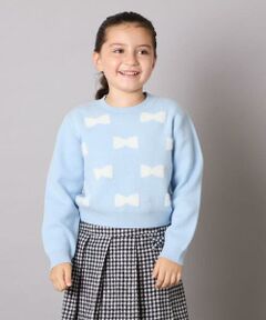 a.v.v / アー・ヴェ・ヴェ ニット・セーター | [120-160]【肌触りの良いもっちり素材/フェザーヤーンリボン/クロップド丈】リボンジャガードニット