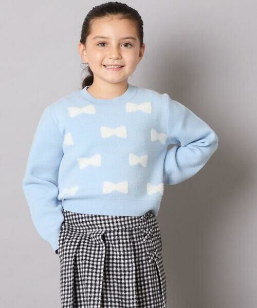 a.v.v / アー・ヴェ・ヴェ ニット・セーター | [120-160]【肌触りの良いもっちり素材/フェザーヤーンリボン/クロップド丈】リボンジャガードニット | 詳細1