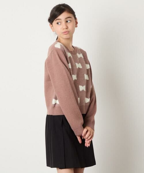 a.v.v / アー・ヴェ・ヴェ ニット・セーター | [120-160]【肌触りの良いもっちり素材/フェザーヤーンリボン/クロップド丈】リボンジャガードニット | 詳細11