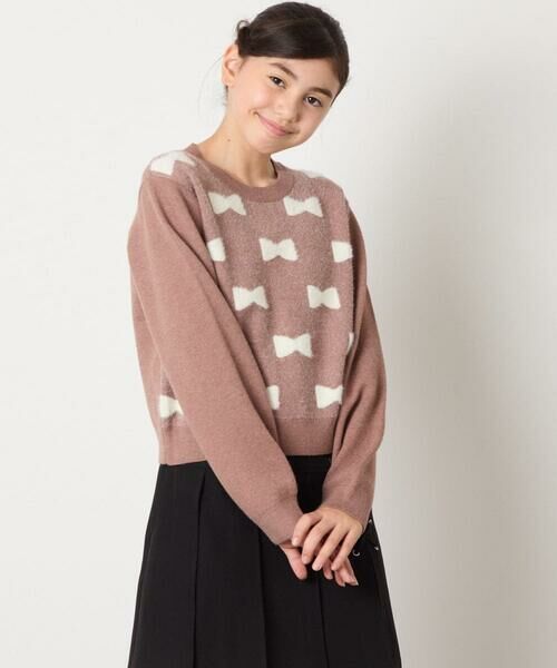 a.v.v / アー・ヴェ・ヴェ ニット・セーター | [120-160]【肌触りの良いもっちり素材/フェザーヤーンリボン/クロップド丈】リボンジャガードニット | 詳細12