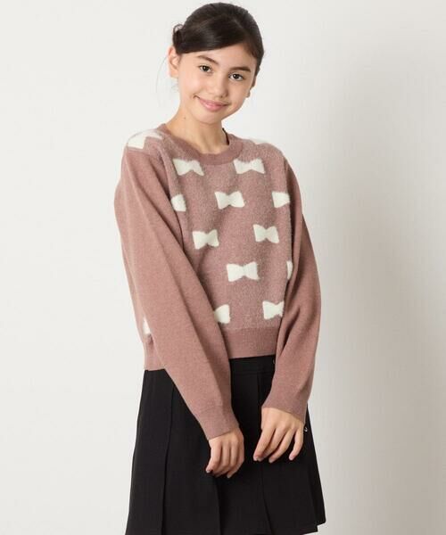 a.v.v / アー・ヴェ・ヴェ ニット・セーター | [120-160]【肌触りの良いもっちり素材/フェザーヤーンリボン/クロップド丈】リボンジャガードニット | 詳細13