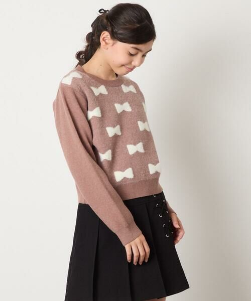 a.v.v / アー・ヴェ・ヴェ ニット・セーター | [120-160]【肌触りの良いもっちり素材/フェザーヤーンリボン/クロップド丈】リボンジャガードニット | 詳細14