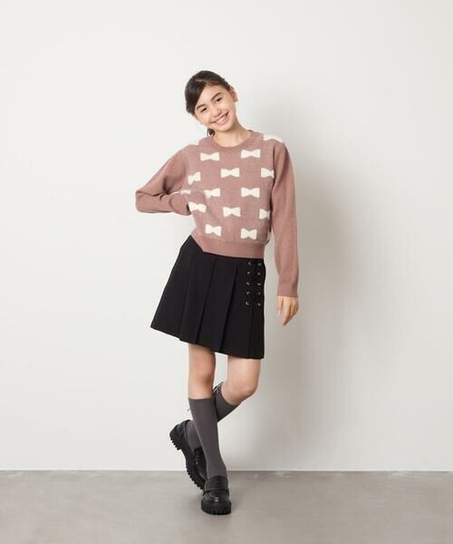 a.v.v / アー・ヴェ・ヴェ ニット・セーター | [120-160]【肌触りの良いもっちり素材/フェザーヤーンリボン/クロップド丈】リボンジャガードニット | 詳細15