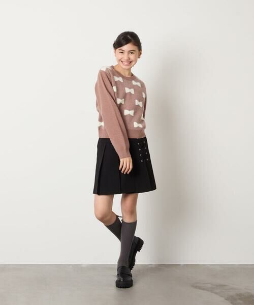 a.v.v / アー・ヴェ・ヴェ ニット・セーター | [120-160]【肌触りの良いもっちり素材/フェザーヤーンリボン/クロップド丈】リボンジャガードニット | 詳細16