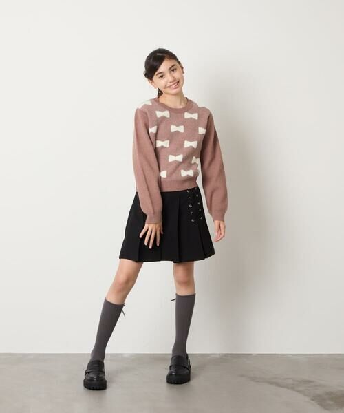 a.v.v / アー・ヴェ・ヴェ ニット・セーター | [120-160]【肌触りの良いもっちり素材/フェザーヤーンリボン/クロップド丈】リボンジャガードニット | 詳細18