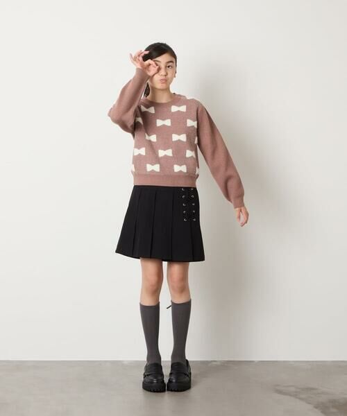 a.v.v / アー・ヴェ・ヴェ ニット・セーター | [120-160]【肌触りの良いもっちり素材/フェザーヤーンリボン/クロップド丈】リボンジャガードニット | 詳細19