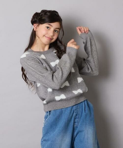 a.v.v / アー・ヴェ・ヴェ ニット・セーター | [120-160]【肌触りの良いもっちり素材/フェザーヤーンリボン/クロップド丈】リボンジャガードニット | 詳細20