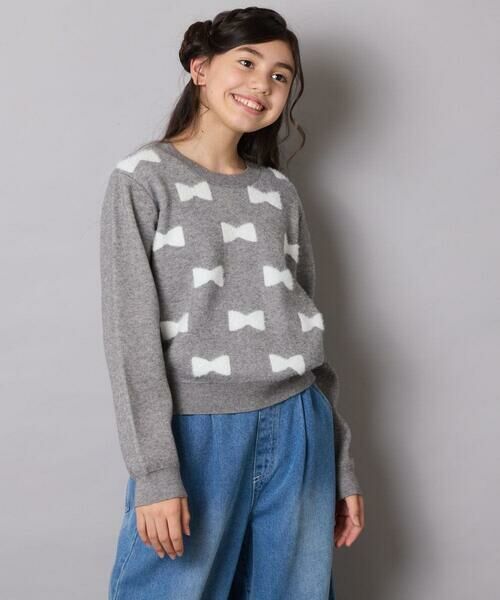 a.v.v / アー・ヴェ・ヴェ ニット・セーター | [120-160]【肌触りの良いもっちり素材/フェザーヤーンリボン/クロップド丈】リボンジャガードニット | 詳細21