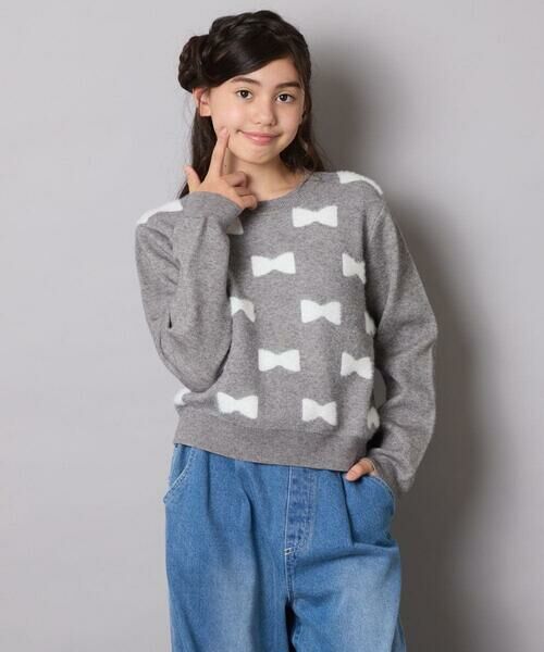 a.v.v / アー・ヴェ・ヴェ ニット・セーター | [120-160]【肌触りの良いもっちり素材/フェザーヤーンリボン/クロップド丈】リボンジャガードニット | 詳細22