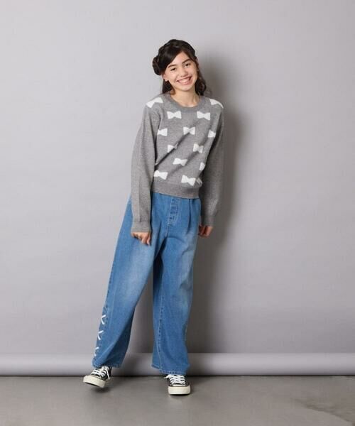 a.v.v / アー・ヴェ・ヴェ ニット・セーター | [120-160]【肌触りの良いもっちり素材/フェザーヤーンリボン/クロップド丈】リボンジャガードニット | 詳細23