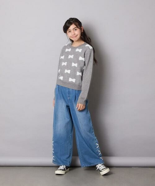 a.v.v / アー・ヴェ・ヴェ ニット・セーター | [120-160]【肌触りの良いもっちり素材/フェザーヤーンリボン/クロップド丈】リボンジャガードニット | 詳細24