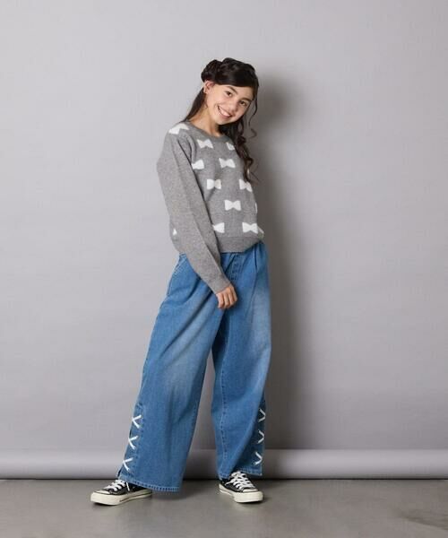 a.v.v / アー・ヴェ・ヴェ ニット・セーター | [120-160]【肌触りの良いもっちり素材/フェザーヤーンリボン/クロップド丈】リボンジャガードニット | 詳細26