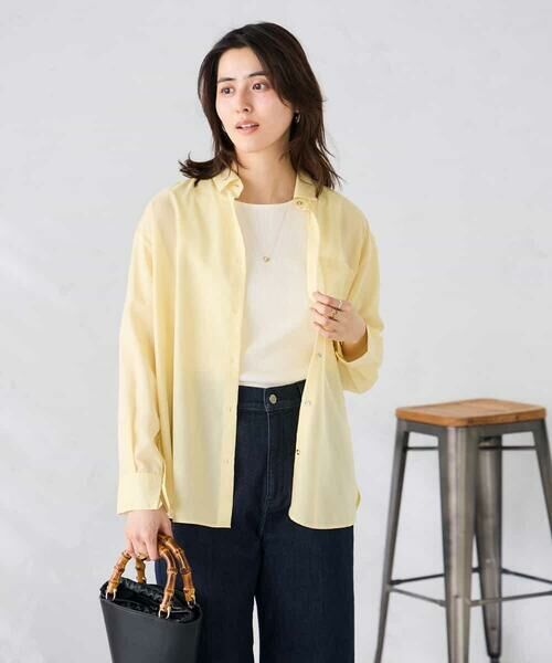 a.v.v / アー・ヴェ・ヴェ シャツ・ブラウス | バックタックシアーシャツ【接触冷感/イージーケア】（ライトイエロー）
