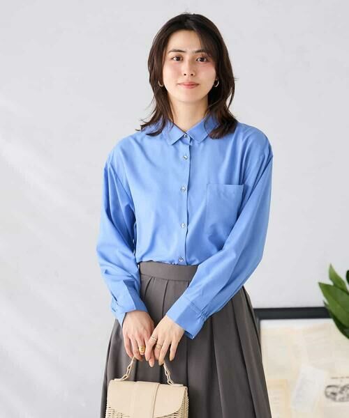 a.v.v / アー・ヴェ・ヴェ シャツ・ブラウス | バックタックシアーシャツ【接触冷感/イージーケア】（ブルー）