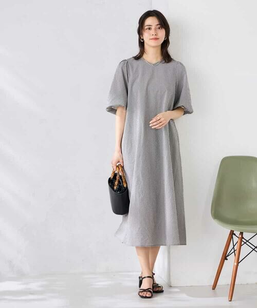 a.v.v / アー・ヴェ・ヴェ ロング・マキシ丈ワンピース | ソフトサッカーパフスリーブワンピース | 詳細7