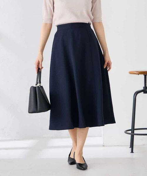 a.v.v / アー・ヴェ・ヴェ ロング・マキシ丈スカート | 【接触冷感/UVカット】リネンライクフレアスカート【セットアップ対応/アンチピリング】（ネイビー）