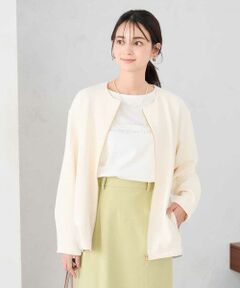 a.v.v / アー・ヴェ・ヴェ ノーカラージャケット | 異素材切り替えノーカラーブルゾン