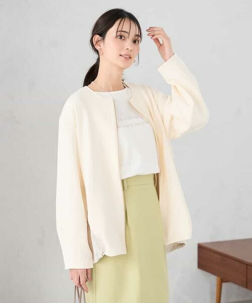 a.v.v / アー・ヴェ・ヴェ ノーカラージャケット | 異素材切り替えノーカラーブルゾン | 詳細1