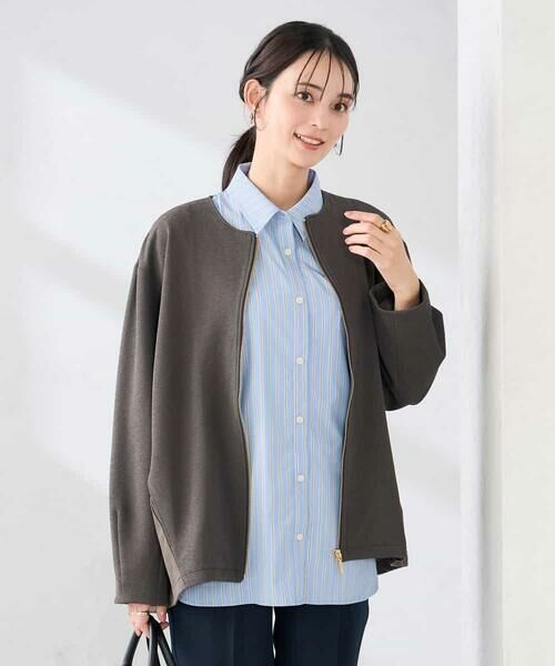 a.v.v / アー・ヴェ・ヴェ ノーカラージャケット | 異素材切り替えノーカラーブルゾン | 詳細11