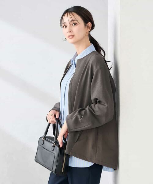 a.v.v / アー・ヴェ・ヴェ ノーカラージャケット | 異素材切り替えノーカラーブルゾン | 詳細12